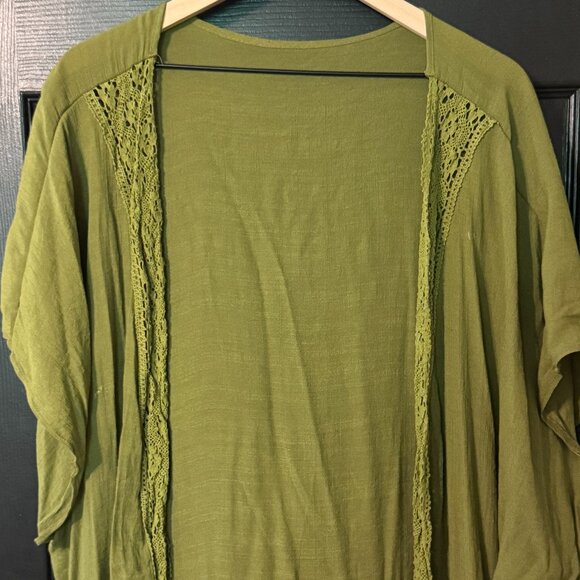 Kimono duster with short sleeves embroidery detail Green One Size - Picture 2 of 3